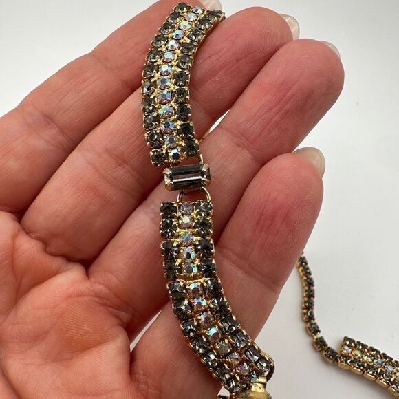 16" all gray pave and AB rhinestones and gold tone statement necklace! - Picture 9 of 17